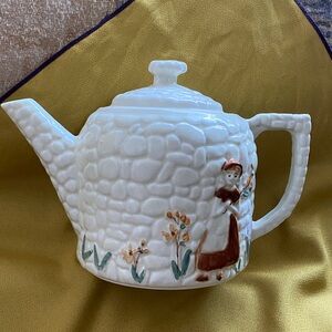Vintage Porcelier Charming White Teapot with Hand-Painted Accents